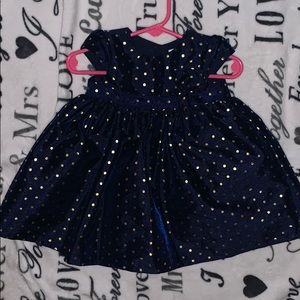Midnight Blue with Gold Polkadot Dress with Bow